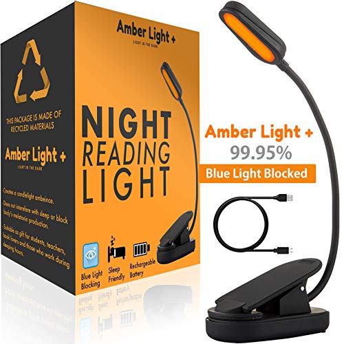 Product Cover Holiday Giftable Amber Light - Rechargeable Blue Light Blocking Reading Light | Warm LED Light for Strain-Free, Healthy Eyes | Base Clamp for Hands-Free Use On The Go | Perfect for Readers, Students