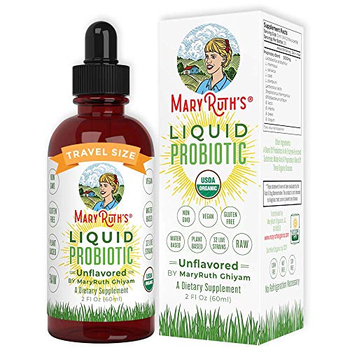 Product Cover Organic Liquid Probiotics & Enzymes by MaryRuth's (Plant & Water Based) for Men Women Kids & Toddlers - Non-GMO Vegan Raw - 12 Potent Live strains of Flora - Acidophilus (2oz Glass Travel Size)