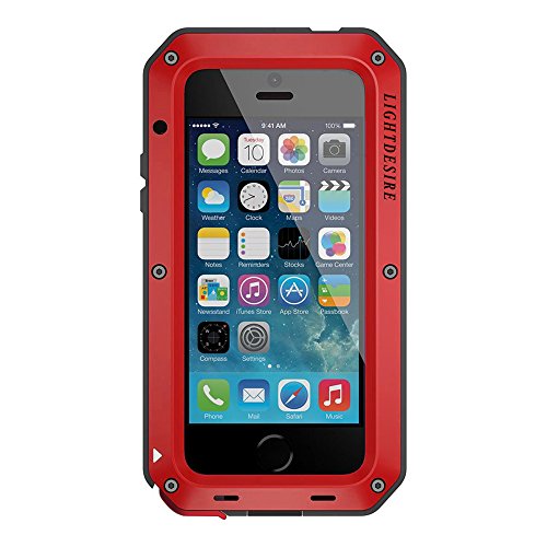 Product Cover iPhone 5SE Case, Metal Aluminum Alloy Protective Extreme Water Resistant LIGHTDESIRE Shockproof Military Bumper Heavy Duty Cover Shell - Red
