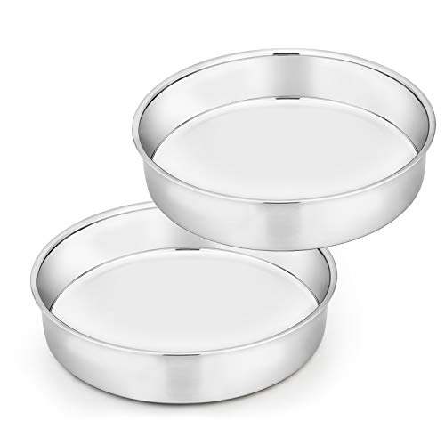 Product Cover TeamFar Cake Pan Set of 2, 8 Inch Cake Pan Round Tier Cake Pan Set Stainless Steel, Healthy & Heavy Duty, Mirror Finish & Easy Clean, Dishwasher Safe