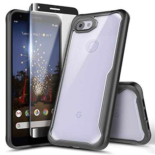 Product Cover Google Pixel 3a XL Case with Tempered Glass Screen Protector (Full Coverage), NageBee Flexible Clear Soft Protective TPU Bumper PC Premium Shockproof Hybrid Case for Google Pixel 3a XL -Black