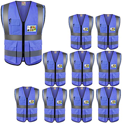 Product Cover ZOJO High Visibility Safety Vests With Pockets, Wholesale Reflective Vest for Outdoor Works, Cycling, Jogging, Walking,Sports - Fits for Men and Women (Pack of 10, XXXL-Blue)
