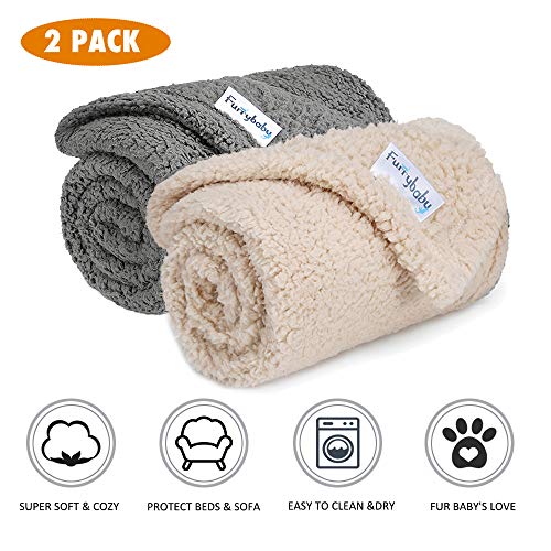 Product Cover Fluffy Fleece Dog Blanket, Soft and Warm Pet Throw for Dogs & Cats (2-Pack Small 24x32'', Grey&Beige)