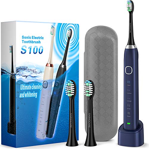 Product Cover Sonic Electric Toothbrush, USB Rechargeable Toothbrush for Adults and Kids, Portable Travel Electric Toothbrush with 2 Brush Heads, 5 Modes 2 Minutes Timer, IPX7 Waterproof-Blue
