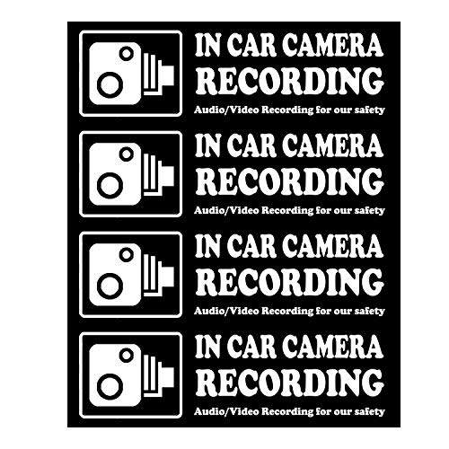 Product Cover Camera Audio Video Recording Window Cars Stickers - 4 Signs Removable Reusable Indoor Dashcam in Use Vehicles Warning Decals Labels Bumpers Static Cling Accessories for Rideshare Taxi Drivers (White)