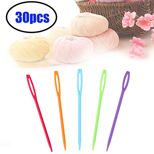 Product Cover 30 Pieces Colorful Large Eye Plastic Sewing Needles ，Safety Plastic Lacing Needles for Crafts