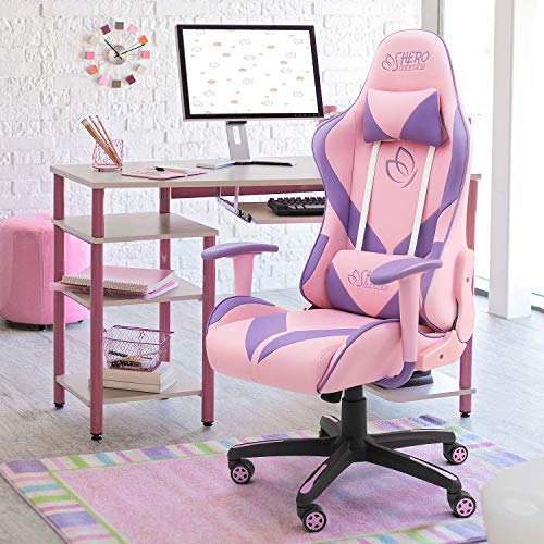 Product Cover Homall Gaming Chair Girl Racing Office Chair High Back Computer Desk Chair Leather Executive Adjustable Swivel Chair with Headrest and Lumbar Support (Pink)