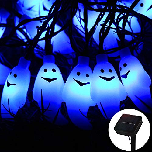Product Cover ZALALOVA Halloween Ghost String Lights, 21.3ft 30 LEDs Ghost Lights Decor Waterproof Solar Powered 8 Modes String Lights for Halloween Horror Nights Decorations Indoor Outdoor Garden Lawn Home Party