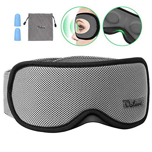 Product Cover Sleep Mask, Voluex 3D Contoured Sleeping Eye Mask & Blindfold with Breathable Memory Foam for Men/Women/Kids, 100% Blockout Light Grey Eye Cover with Anti-Slip Adjustable Strap for Travel/Naps