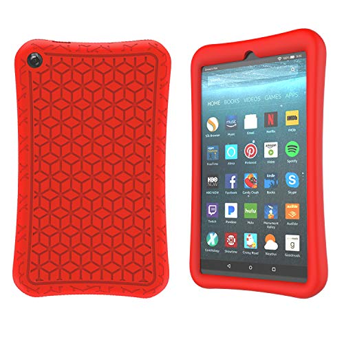 Product Cover TeeFity Silicone Case for Amazon All-New Fire 7 Tablet 2019 -[The Diamond Series], Shockproof Light Weight Protective Kids Case for Kindle Fire 7-inch Tablet (9th Generation, 2019 Release), Red