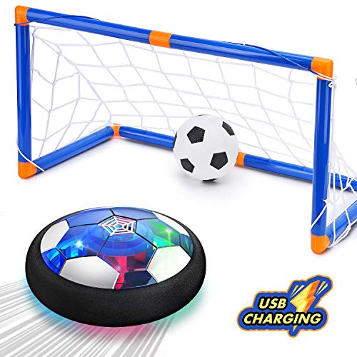 Product Cover CUKU Kids Toy,Hover Soccer Ball Toys for 3 4 5 6 7 8-16 Years Old Boy Girl , 2 Goals and Inflatable Ball,Indoor Floating Soccer with LED Light and Safe Bumper(No AA Batteries Needed)