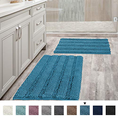 Product Cover Bathroom Rugs Slip-Resistant Extra Absorbent Soft and Fluffy Thick Striped Bath Mat Non Slip Microfiber Shag Floor Mat Dry Fast Waterproof Bath Mat (Set of 2-20