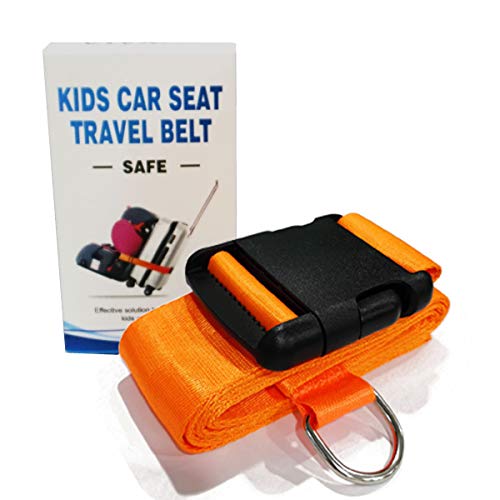 Product Cover Car Seat Travel Belt to Suitcase,Car Seat Travel Strap to Convert Kid Car Seat and Carry-on Luggage to Airport Car Seat Stroller Carrier,Safe Travel Solution for Transport Car Seat (Orange)