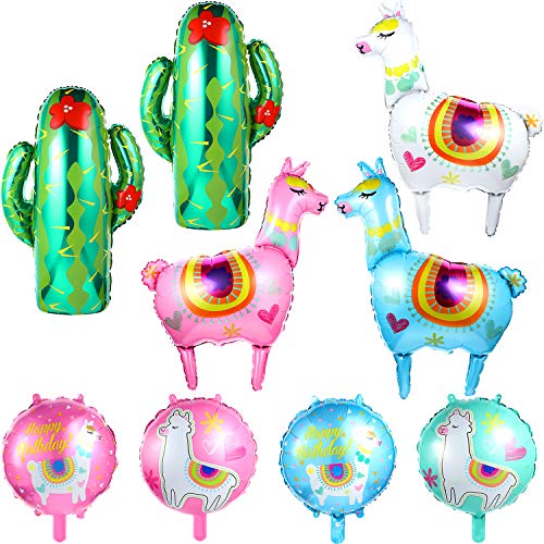 Product Cover Llama Party Decoration Set, Include 7 Pieces Llama Foil Balloons and 2 Pieces Green Cactus Balloons for Wedding Llama Party Supplies