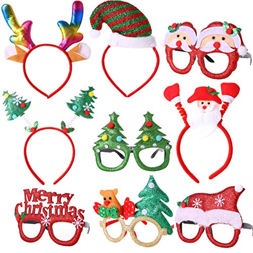 Product Cover FiGoal 9 Pcs Christmas Headband Christmas Glass Frames Party Favors Photo Booth Props (Fit All Size)
