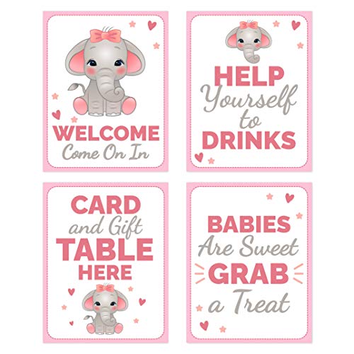Product Cover Pink Elephant Baby Shower Table Decorations Signs - Centerpiece Decor Supplies for Girls