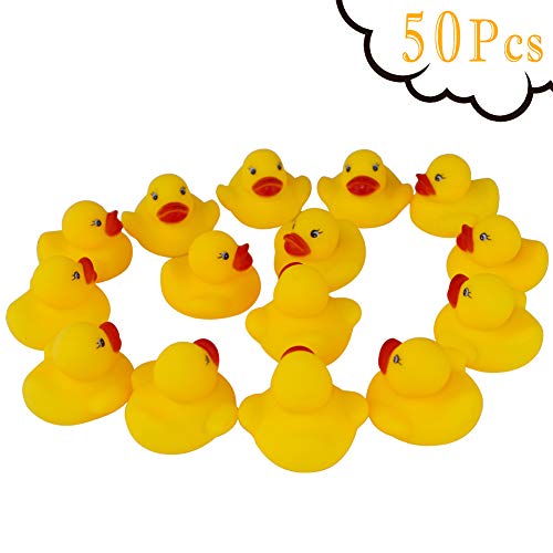 Product Cover Guaren us 50-Pieces Float & Squeak Mini Rubber Duck Baby Bath Ducky Sound Shower Toys for Kids