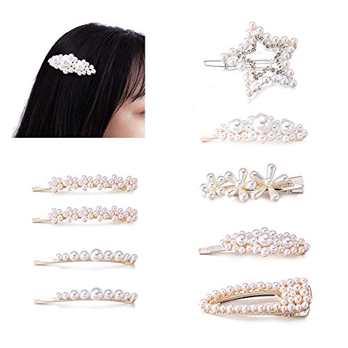 Product Cover Yeshan Pearls Hair Barrettes for Women and Girls,Fashion Silver Artificial Pearl Alligator Clips with Bling Hair Pins for Party Birthday Vatentines Day Gifts.