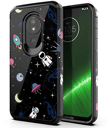 Product Cover PBRO Moto G7 Power Case, Moto G7 Supra Case,Cute Astronaut Case Dual Layer Soft Silicone & Hard Back Cover Heavy Duty PC+TPU Protective Shockproof Case for Motorola Moto G7 Power (2019) Space/Black