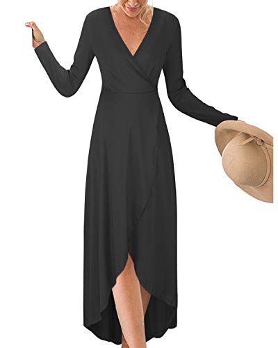 Product Cover OUGES Womens Casual V Neck Long Sleeve High Low Maxi Dress Asymmetrical