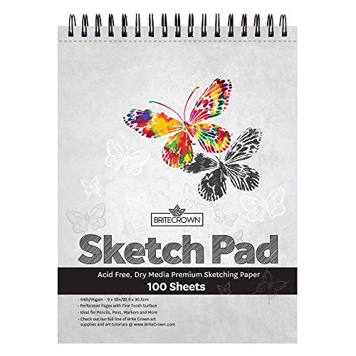 Product Cover Brite Crown Sketch Book - Sketch Pad 9 x 12-100 Sheets - Perforated Sketchbook Art Paper for Pencils, Pens, Markers, Pastels, Charcoal and Dry Media (64lb/95gsm) Acid Free Drawing Paper