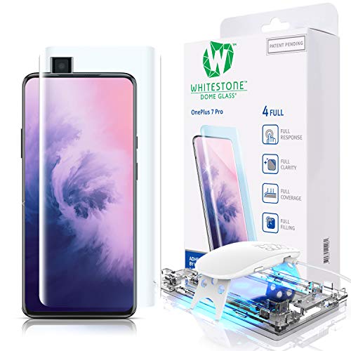 Product Cover Tempered Glass Screen Protector for OnePlus 7T Pro 5G and 7 Pro [Dome Glass] 3D Exclusive Solution for Full Coverage Protection, Easy Install Kit by Whitestone for 7T Pro and 7 Pro Models - One Pack