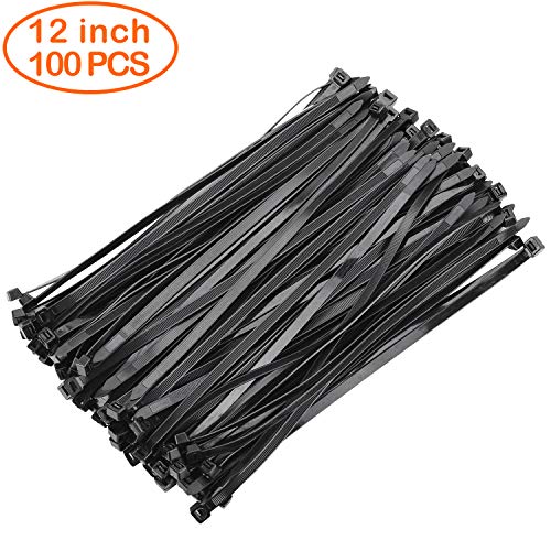Product Cover OneLeaf Cable Ties 12 Inch Heavy Duty Zip Ties with 120 Pounds Tensile Strength for Multi-Purpose Use, Self-Locking UV Resistant Nylon Tie Wraps, Indoor and Outdoor Tie Wire.Black, 100 Pcs