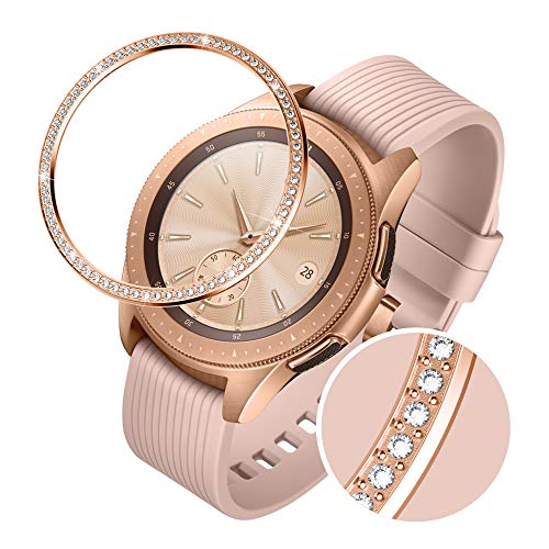 Product Cover GELISHI Stainless Steel Bezel Ring Compatiable Galaxy Watch 42mm/Gear Sport,Sparkling 72 Crystal Diamond Bezel Cover Adhesive Anti Scratch & Collision Protector for Galaxy Watch Accessory - Rose Gold