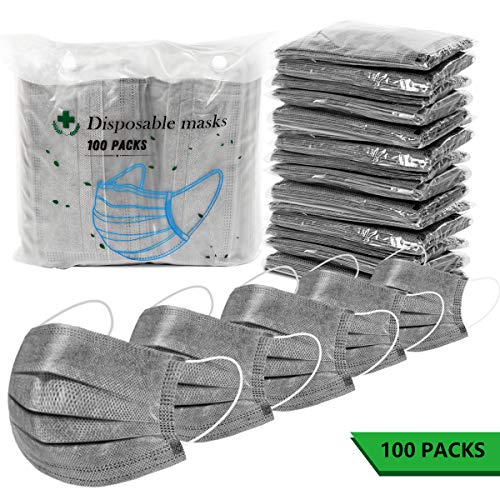 Product Cover 100 Pack Surgical Disposable Face Masks, 3 Ply Breathable Charcoal Activated Flu Protection Earloop Masks (Gray)