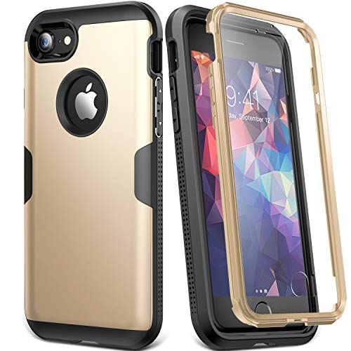 Product Cover YOUMAKER Case for iPhone 8 & iPhone 7, Full Body Rugged with Built-in Screen Protector Heavy Duty Protection Slim Fit Shockproof Cover for Apple iPhone 8 (2017) 4.7 Inch - Gold/Black