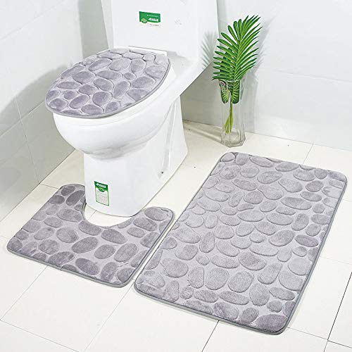 Product Cover Bathroom Rugs and Mats Sets Bathroom Rugs Sets 3 pcs Bath Rugs for Bathroom Washable U-Shaped Contour Rug, Mat, Lid Cover