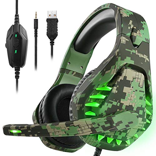 Product Cover ENVEL Noise Cancelling Gaming Headset with 7.1 Surround Sound Stereo for PS4/Nintendo eShop Switch,Omnidirectional Microphone Vibration LED Light Compatible with Mac/PC/Laptop/Mac/PS3 Camo