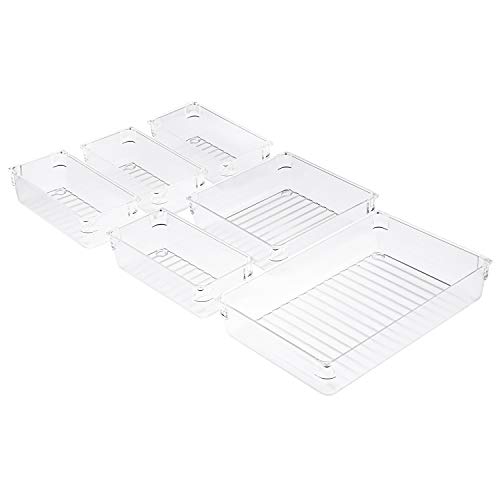 Product Cover Gladget 6 Pieces Clear Desk Drawer Organizer 3 Sizes Drawer Divider Storage Box Bin Tray Separator for Makeup Dresser Office Bedroom Bathroom Kitchen