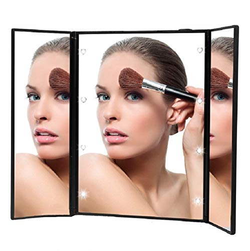 Product Cover Liuy Makeup Mirror With Lights, 8 LED Vanity Mirror, Lighted Makeup Mirror Touch Screen Switch Tri-Fold Makeup Mirror Portable Mirror With Light Black Mirror