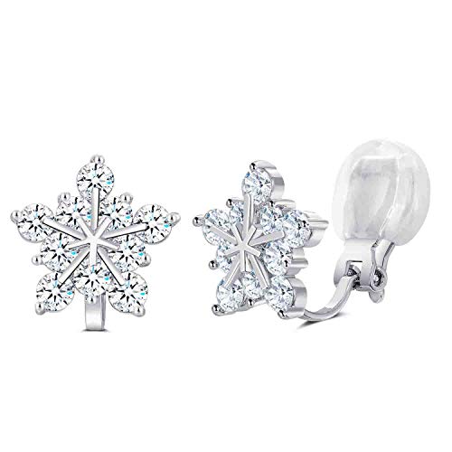 Product Cover SELOVO Snowflake Zircon Cubic Zirconia Clip on Stud Earrings for Women Girls