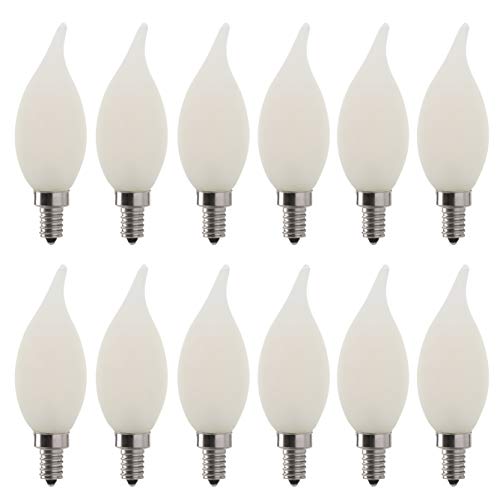 Product Cover LED 6W Flame Tip Filament Frosted Chandelier Light Bulb, 60W Equivalent, 500 Lumens, 3000K Soft White, Dimmable, 120V, E12 Candelabra Base, Energy Star, (12 Pack)