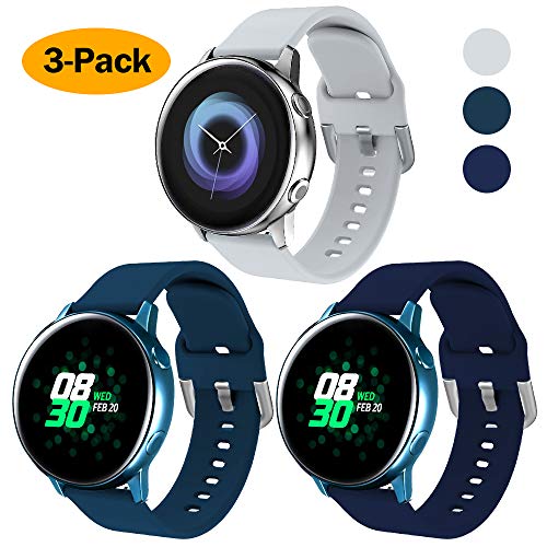 Product Cover NANW 3-Pack Compatible with Samsung Galaxy Watch Active Bands/Active 2 Bands, Galaxy Watch 42mm Bands/Gear Sport Bands, 20mm Soft Waterproof Silicone Sport Watch Strap Wristbands