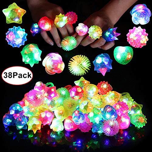 Product Cover Neovoo Prizes for Kids Party Favors 38 Pack Flashing LED Light Up Rings Classroom Prizes Glow in The Dark Party Supplies Jelly Novelty Play Rings Bulk Toys Birthday Celebration Gifts