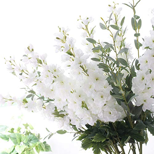 Product Cover Gumolutin Artificial Silk Flowers 1 Stem Long Stem Delphinium for Home Office Indoor Outdoor Decoration Festive Furnishing, White