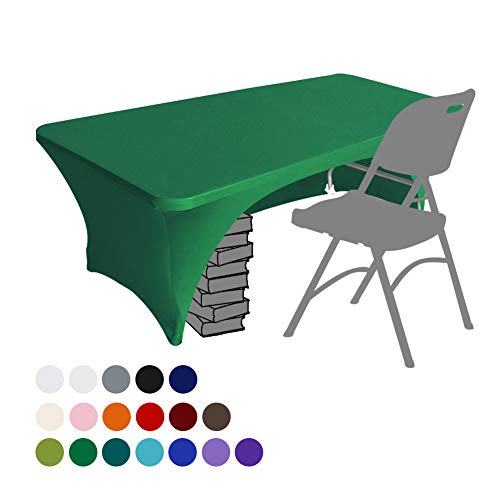 Product Cover Eurmax Spandex Table Cover 6 ft. Fitted 30+ Colors Polyester Tablecloth Stretch Spandex Table Cover-Table Toppers,6 FT Table Cover Open Back（Emerald Green）