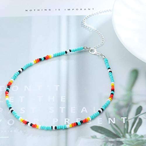 Product Cover Tgirls Boho Colorful Choker Necklace Chain Rainbow Seed Bead Necklaces Jewelry for Women and Girls (Green)