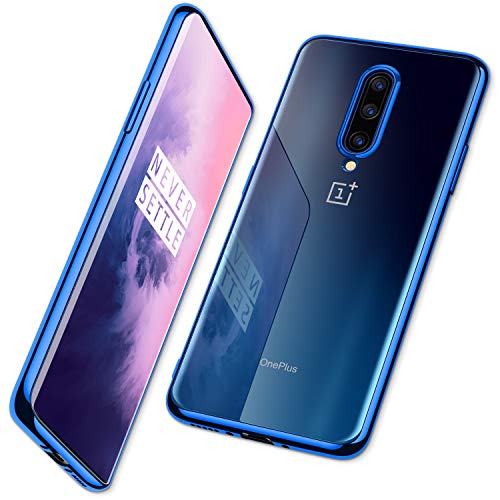 Product Cover DTTO for Oneplus 7 Pro Case, Soft TPU Clear Stylish Cover All-Round Protection Anti-Falling Case with Metal Luster Edge for Oneplus 7 Pro,Navy Blue