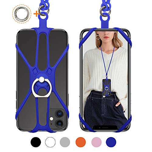 Product Cover SHANSHUI Cell Phone Lanyard, Soft Detachable Silicone Neck Necklace Holder Strap Including Phone Case Holder with Ring Universal for Smartphones iPhone 8,7, 6S Plus,Samsung Galaxy (Dark Blue)