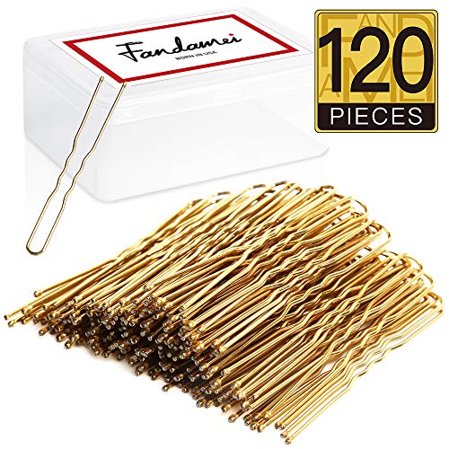 Product Cover FANDAMEI U Shaped Hair Pins Bun Hair Pins for Women and Girls with Storage Box, Golden (120pcks，6 cm/2.36 Inches)