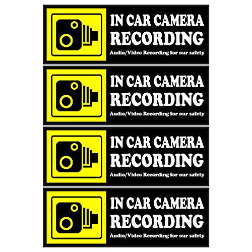 Product Cover Camera Audio Video Recording Window Cars Stickers - 4 Signs Removable Reusable Indoor Dashcam in Use Vehicles Warning Decals Labels Bumpers Static Cling Accessories for Rideshare Taxi Drivers (Yellow)