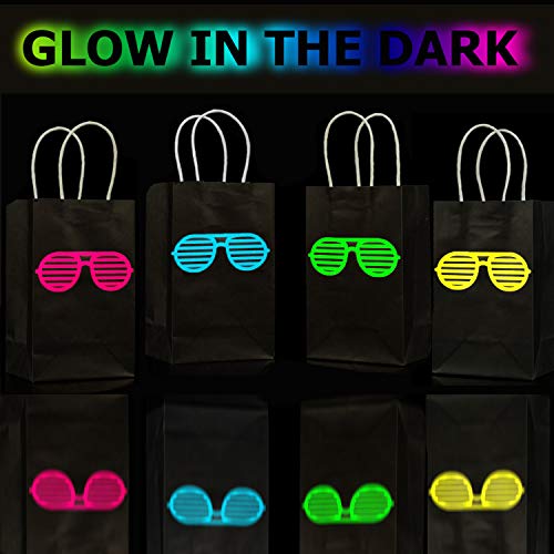 Product Cover MISS FANTASY Glow in The Dark Party Bags 80s Party Supplies Neon Gift Bags with Handle Shutter Shade Glasses Goodie Bags Glow in The Dark Party Favors Pack Set of 12 (Multi1)