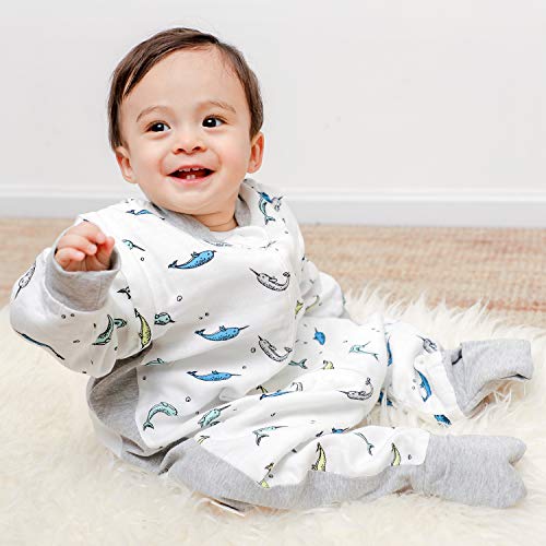 Product Cover RESTCLOUD Muslin Baby Sleeping Sack with Feet Summer, Bamboo Wearable Sleep Bag with Legs for Toddler, 0.6 TOG (Unicorn Whale, 6-18 Months)