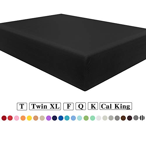 Product Cover NTBAY Fitted Sheet Full Black Brushed Microfiber Deep Pocket Sheet Wrinkle, Fade, Stain Resistant