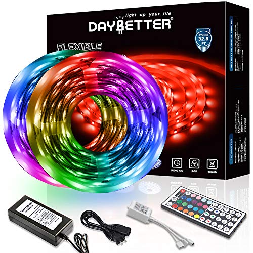 Product Cover DAYBETTER Led Strip Lights 32.8ft 10m with 44 Keys IR Remote and 12V Power Supply Flexible Color Changing 5050 RGB 300 LEDs Light Strips Kit for Home, Bedroom, Kitchen,DIY Decoration