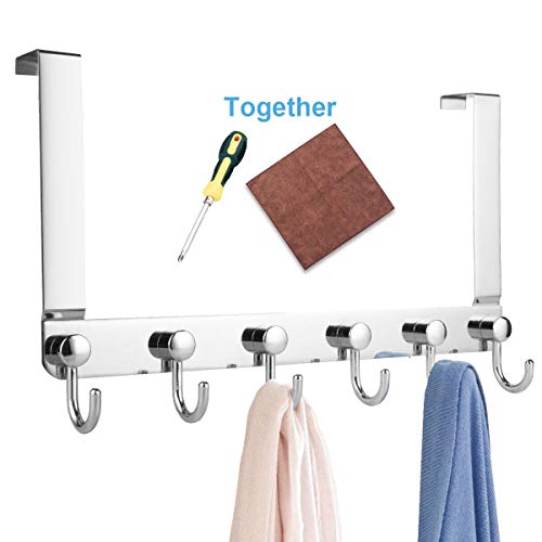 Product Cover Lefree Over The Door Hook Over Door Hanger for Coats Towels Robes, Bags Zinc Alloy Stainless Door Holder with 6 Hooks Silver White.